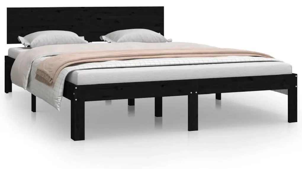vidaXL Bedframe massief grenenhout zwart 140x200 cm