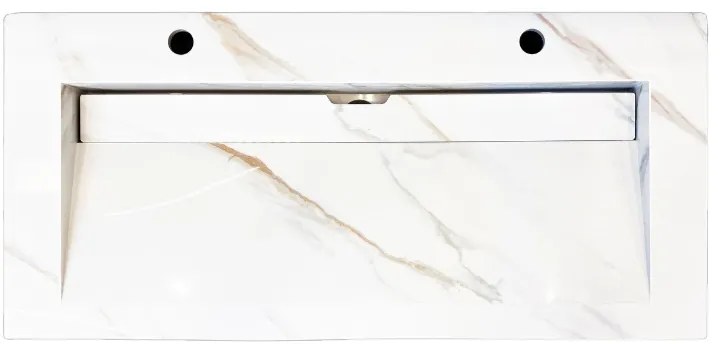 Lambini Designs Quri keramische wastafel 100cm marmer met 2 kraangaten