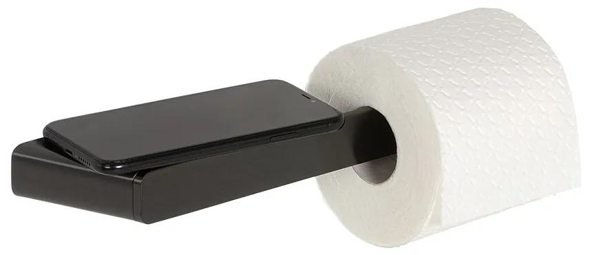 Geesa Shift toiletrolhouder zonder klep met planchet zwart metaal geborsteld