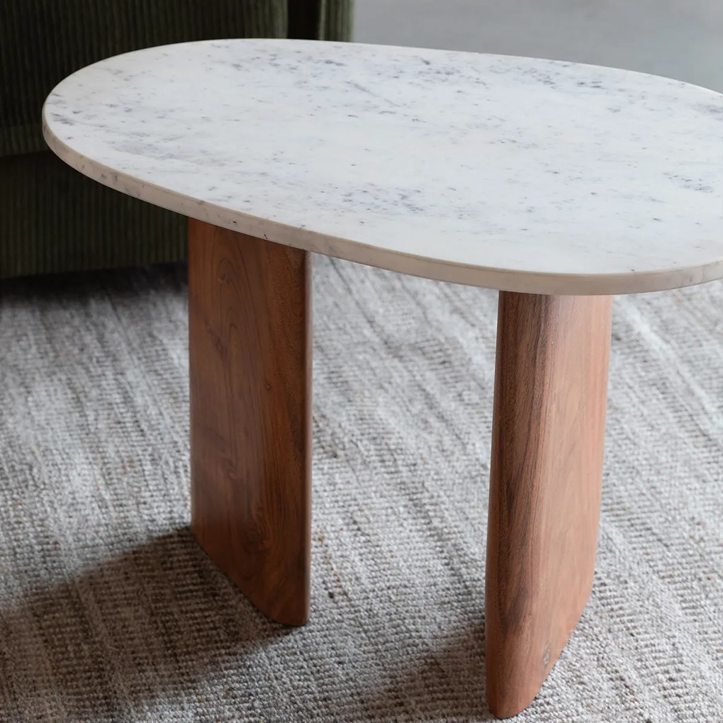 Marmeren Bijzettafel Organische Vorm - 56 X 37cm.