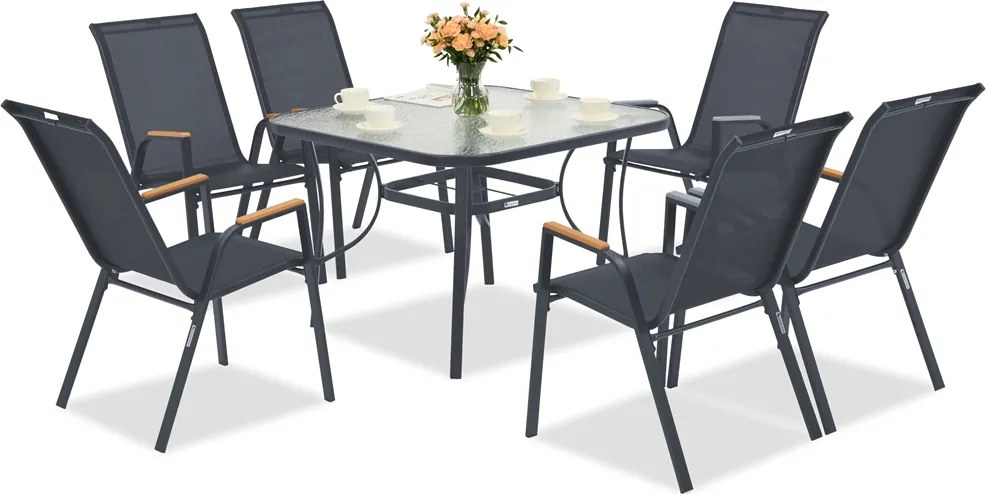 Modena/Bitonto grijze tuintafel voor 6 personen met Garden Point vierkante tafel