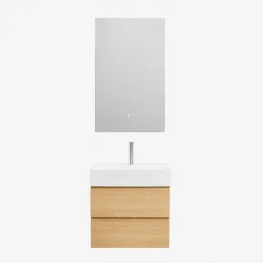 Ona Zwevend Badkamermeubelset Van Hout En Essenfineer Met Geïntegreerde Wastafel Natuurlijk Hout & Rectangular Led And Antifog 55x90 Cm Riben & Ș -
