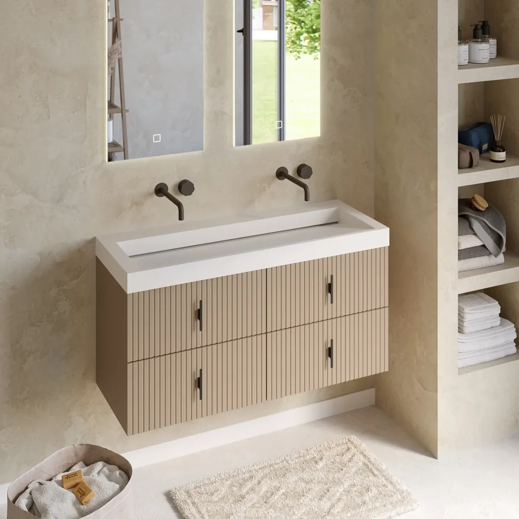 Muebles Estella badmeubel ribbelfront 120cm macchiato met solid surface wastafel zonder kraangaten
