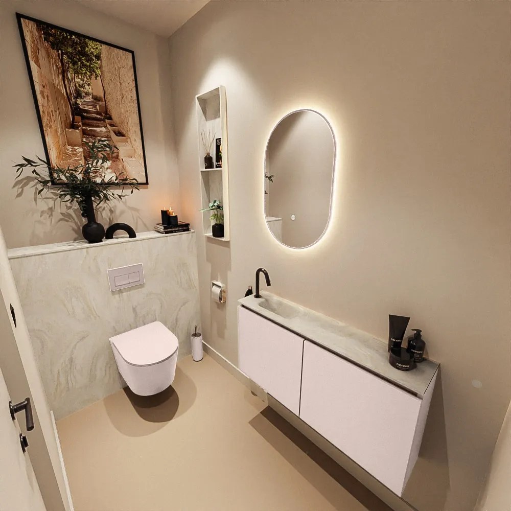 Mondiaz Ture DLux toiletmeubel 100cm rosee met wastafel ostra links met kraangat