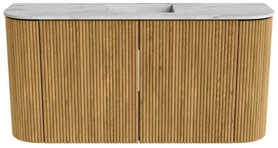 Mondiaz Joya DLux 85cm toiletmeubel ronding links/rechts oak met wastafel faye midden 1 kraangat glace