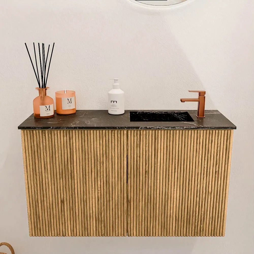 Mondiaz Joya DLux 70cm toiletmeubel oak met wastafel faye rechts 1 kraangat lava