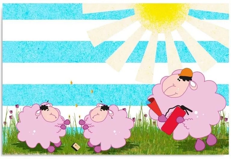 Schilderij - Roze schapen familie, kinderkamer