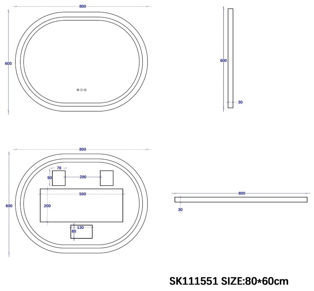 Saniclear Triova ovale spiegel 80x60cm met verwarming, directe en indirecte verlichting