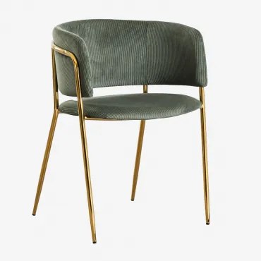 Set Van 2 Nalon Gestoffeerde Eetkamerstoelen Goud & Corduroy Groen – Khaki & Pana - Sklum