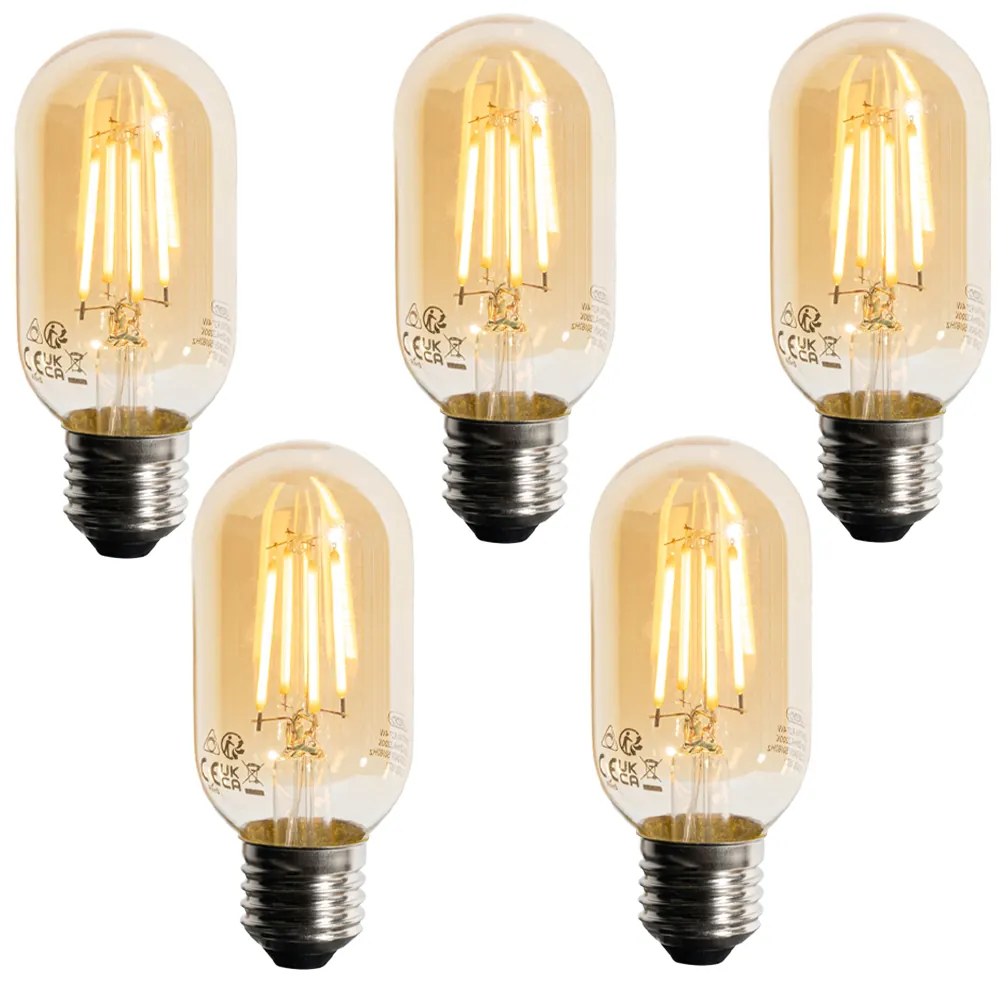 Set van 5 E27 dimbare LED goud T45 4W 300 lm 2200K