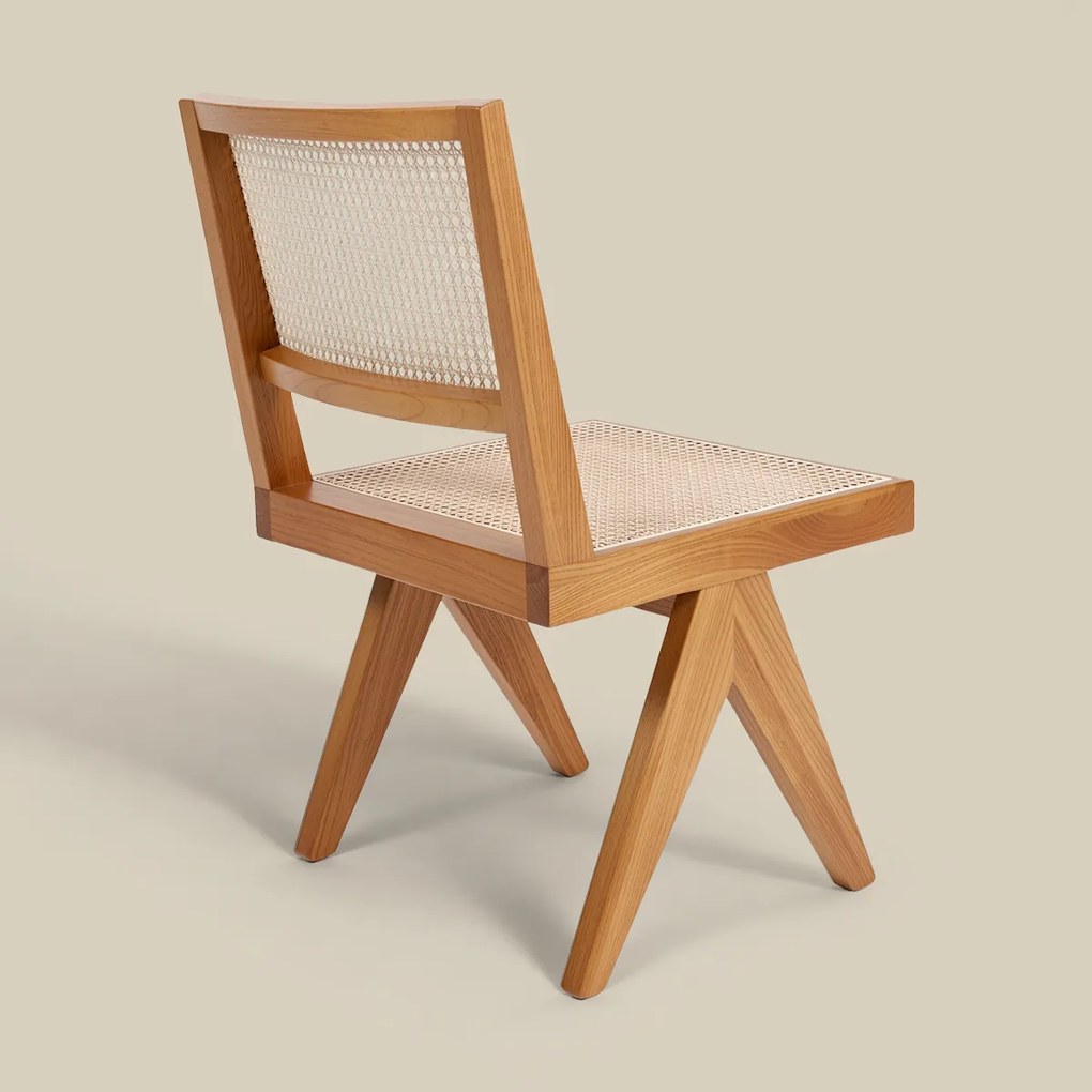 Houten Stoel Met Rotan Webbing Naturel
