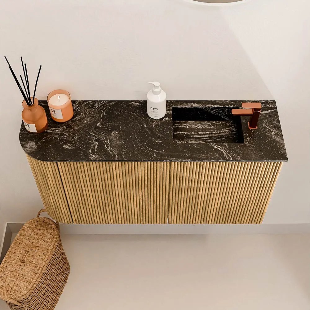 Mondiaz Joya DLux 80cm toiletmeubel ronding links oak met wastafel faye rechts 1 kraangat lava