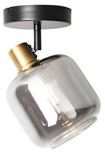 Design plafondspot zwart met goud met smoke glas - Zuzanna