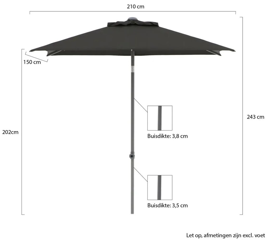 Shadowline Push-up parasol 210x150cm