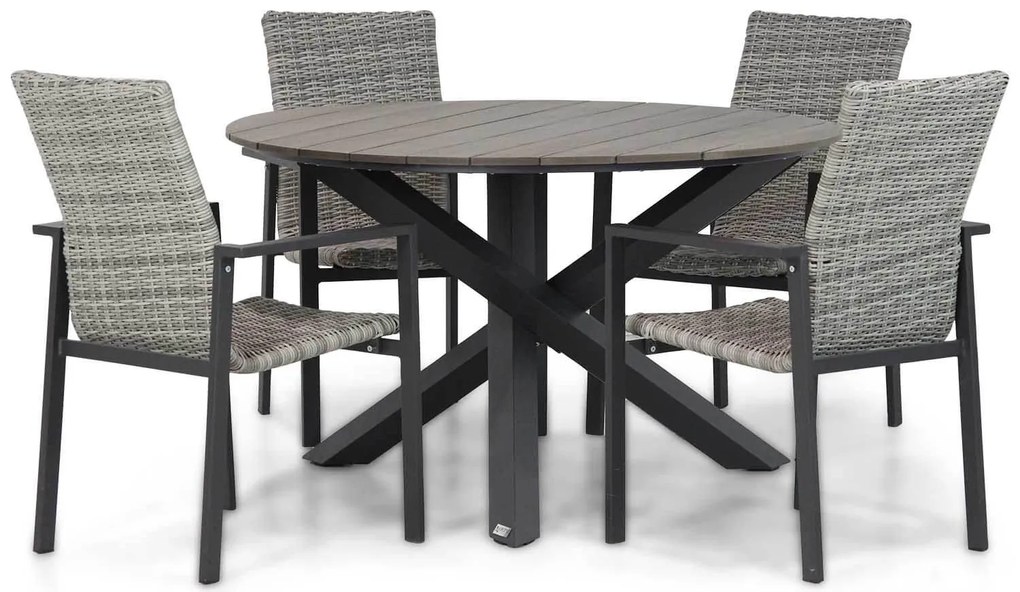 Tuinset Ronde Tuintafel 125 cm Wicker Grijs 4 personen Lifestyle Garden Furniture Upton/Ancona