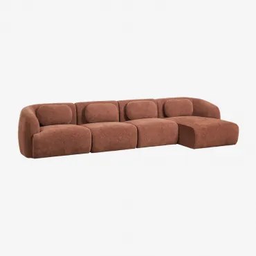 4-delige Modulaire Rechter Chaise Longue Bank In Chenille Coquette Chenille Roestbruin - Sklum