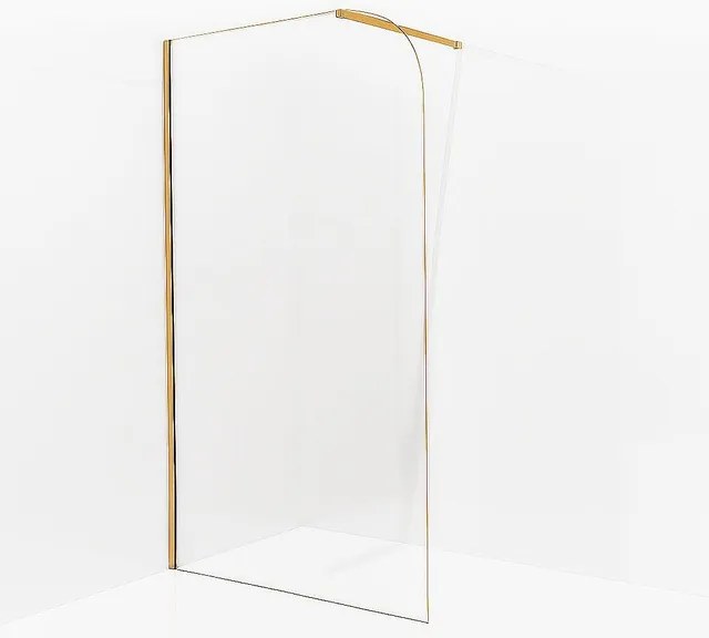 Aqua Vista Inloopdouche - 120x200cm - afgeronde glaswand - helder glas - wandarm - geborsteld messing PVD (Goud) SW1245011/SW797910