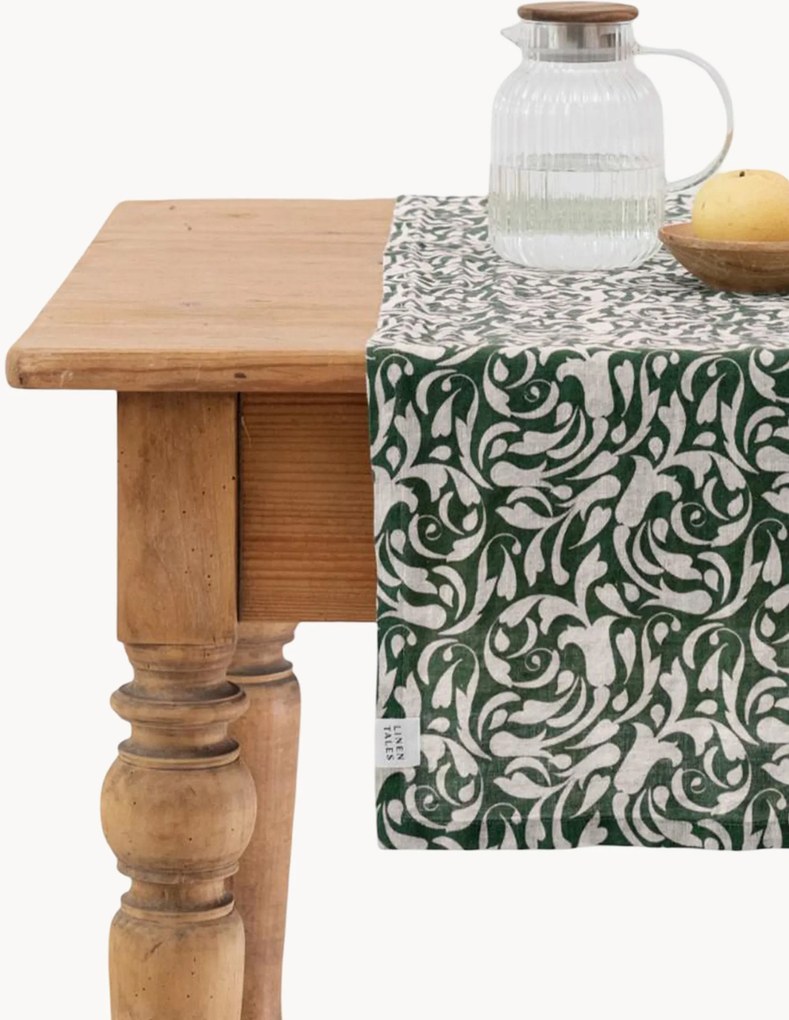 Linnen tafelloper Evergreen Damask