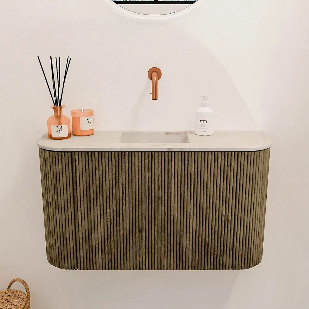 Mondiaz Joya DLux 75cm toiletmeubel ronding links/rechts dusk met wastafel faye midden zonder kraangat frappe