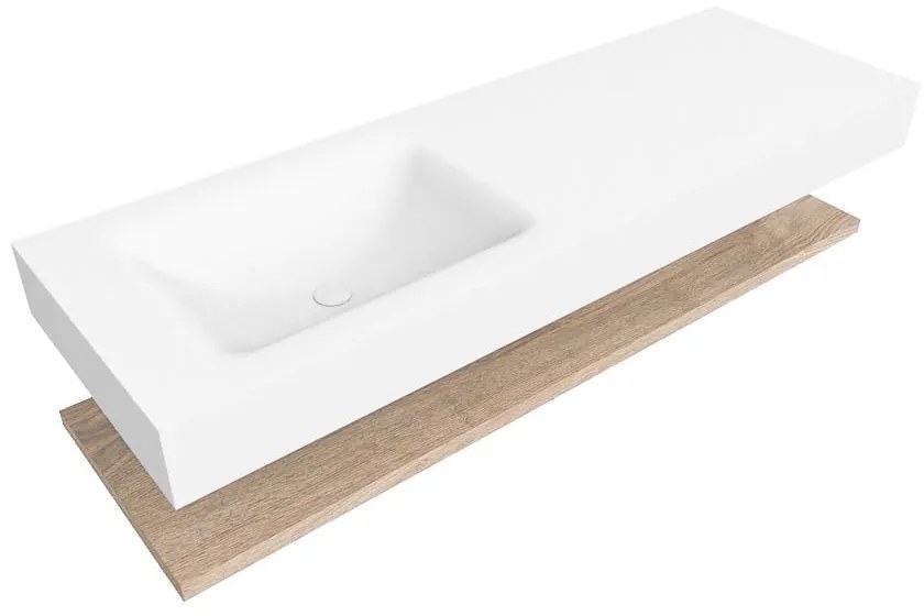Zaro Alan badmeubel 140cm met planchet washed oak en vrijhangende wastafel cloud links zonder kraangat talc