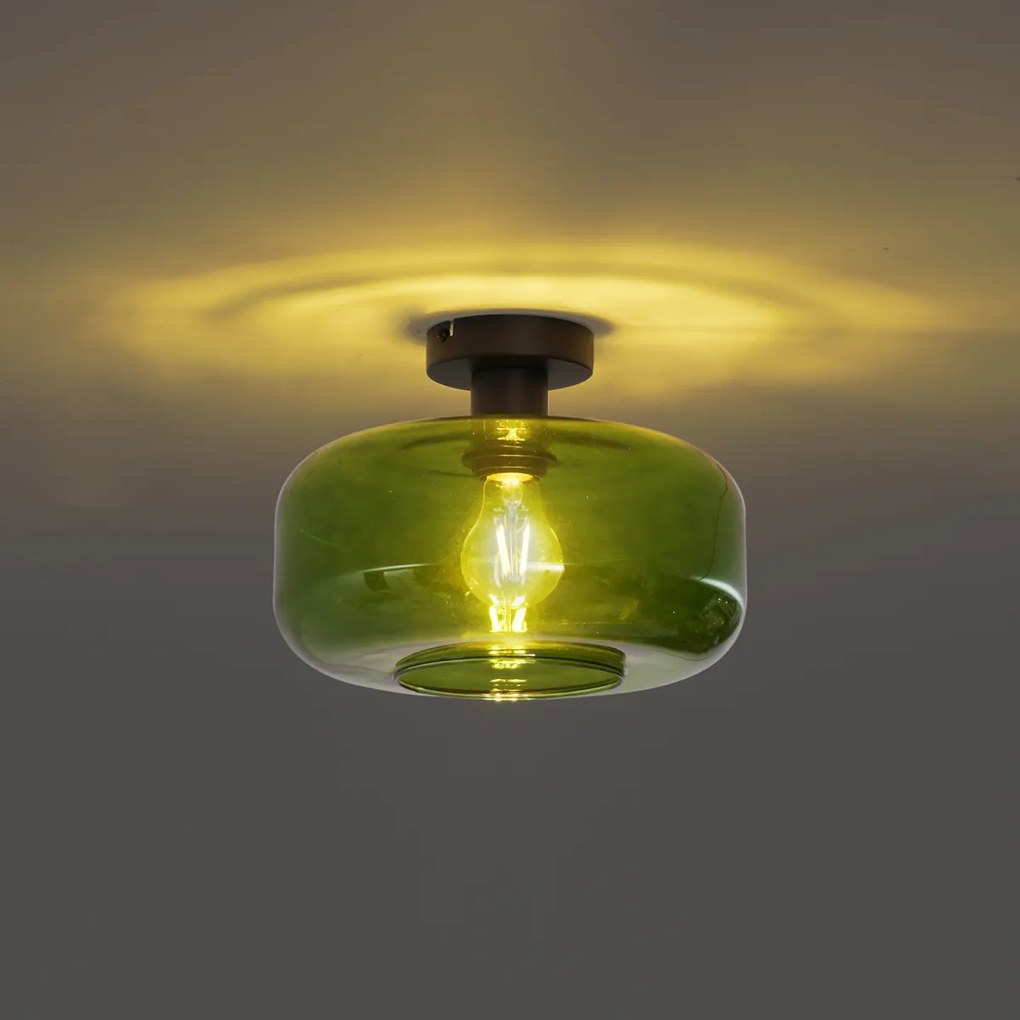 Retro plafondlamp zwart met groen glas - Bizle