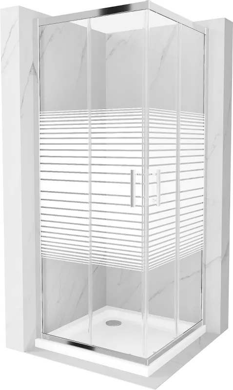 Mexen Rio vierkante douchecabine 70 x 70 cm, witte strepen, chroom + Flat douchebak, wit - 860-070-070-01-20-4010
