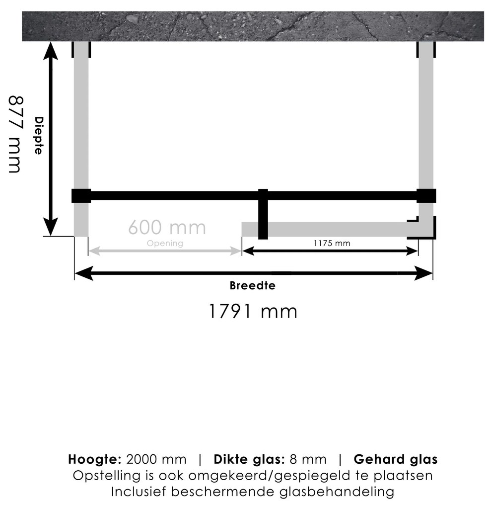 Brauer JC profielloze inloopdouche XL 180x90cm gunmetal geborsteld