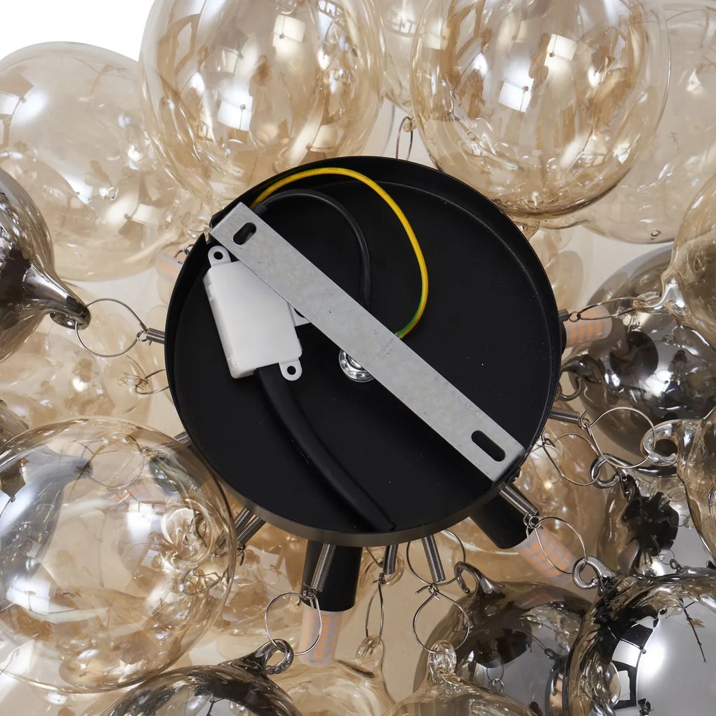 Design plafondlamp zwart met amber en smoke glas 6-lichts - Uvas