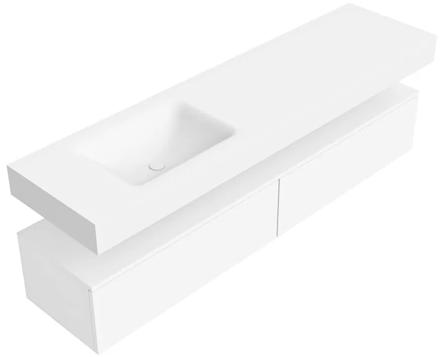 Zaro Alan badmeubel 180cm talc 2 lades met vrijhangende wastafel cloud links 1 kraangat talc