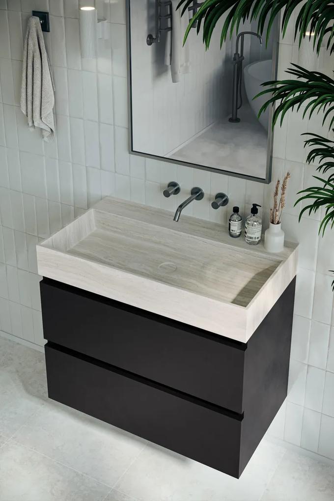 Fontana White Travertin badkamermeubel mat zwart 80cm zonder kraangat