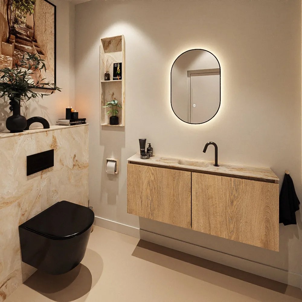 Mondiaz Ture DLux toiletmeubel 120cm washed oak met wastafel frappe midden met kraangat