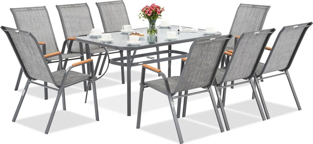 Garden Point metalen tuinset Modena/Bitonto grijs voor 8 personen