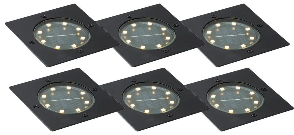 Buitenlamp Set van 6 grondspots zwart vierkant incl. LED IP65 solar - Terry Modern IP65 Buitenverlichting