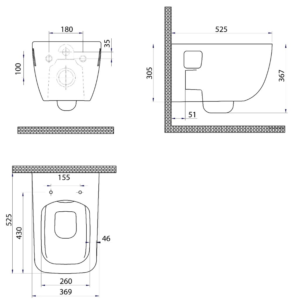 Bruckner Walter hangend toilet randloos wit