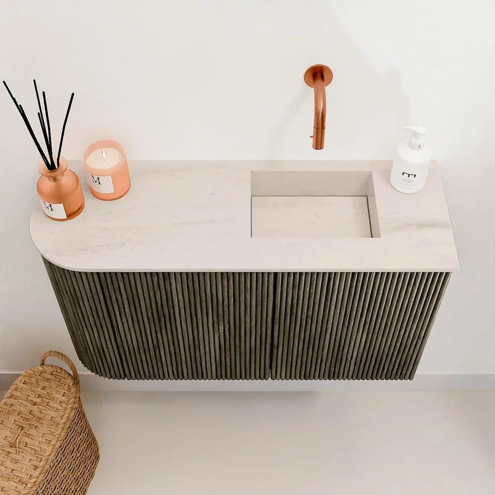 Mondiaz Joya DLux 70cm toiletmeubel ronding links shadow met wastafel faye rechts zonder kraangat meli