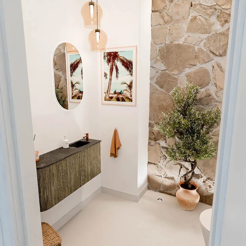 Mondiaz Joya DLux 90cm toiletmeubel ronding links dusk met wastafel faye rechts 1 kraangat lava