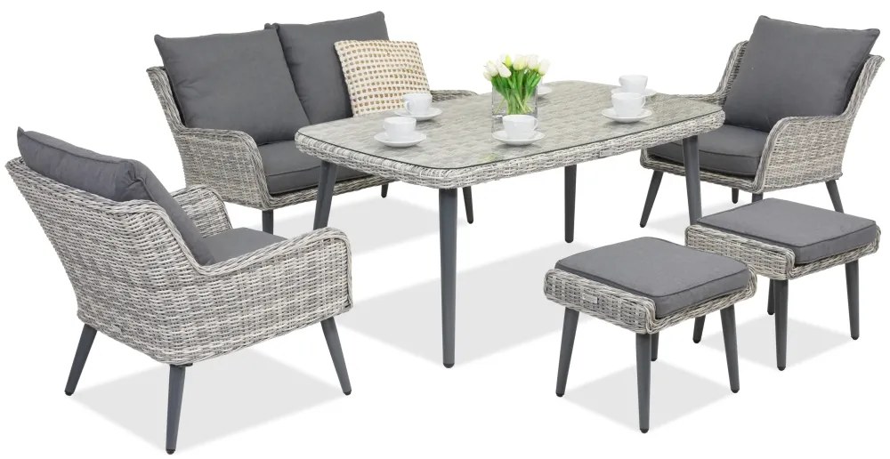 Bilbao Apetito tuinmeubelen 4 + 2 Garden Point poefs wit