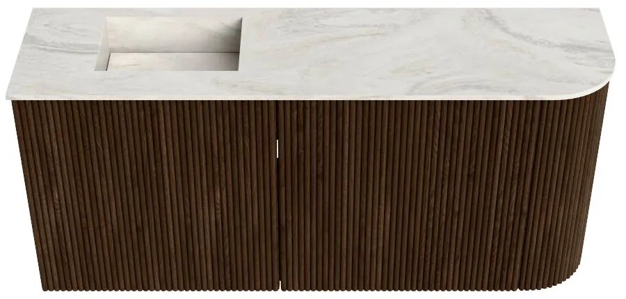 Mondiaz Joya DLux 90cm toiletmeubel ronding rechts walnut met wastafel faye links zonder kraangat ostra