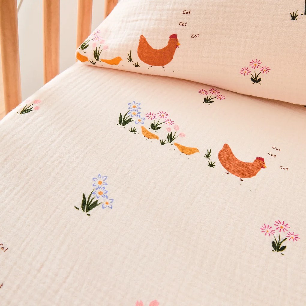 Hoeslaken voor baby's, van biologisch tetra, omslag 17 cm, met kippenprint, POULETTE