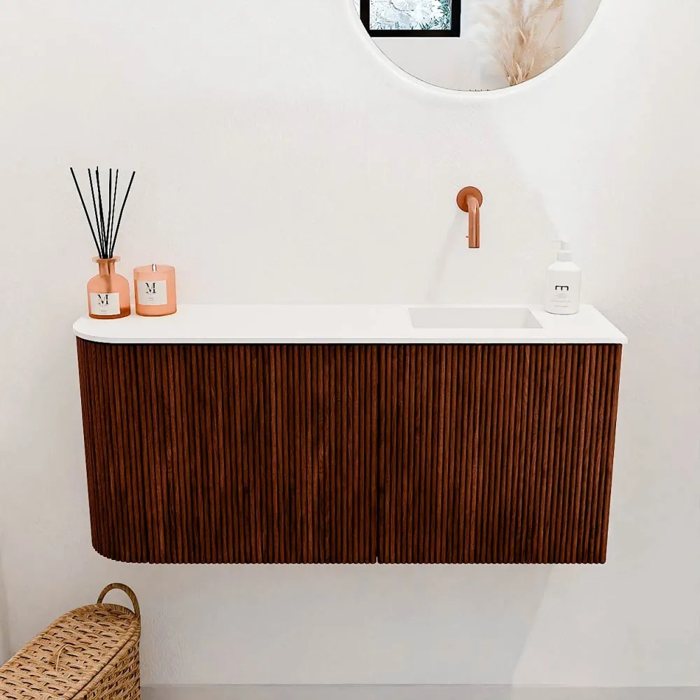 Mondiaz Joya 90cm toiletmeubel ronding links ruby met wastafel faye rechts zonder kraangat talc