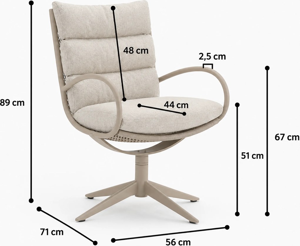 Tuinset 6 personen 220 cm Wicker Taupe Apple Bee Camp