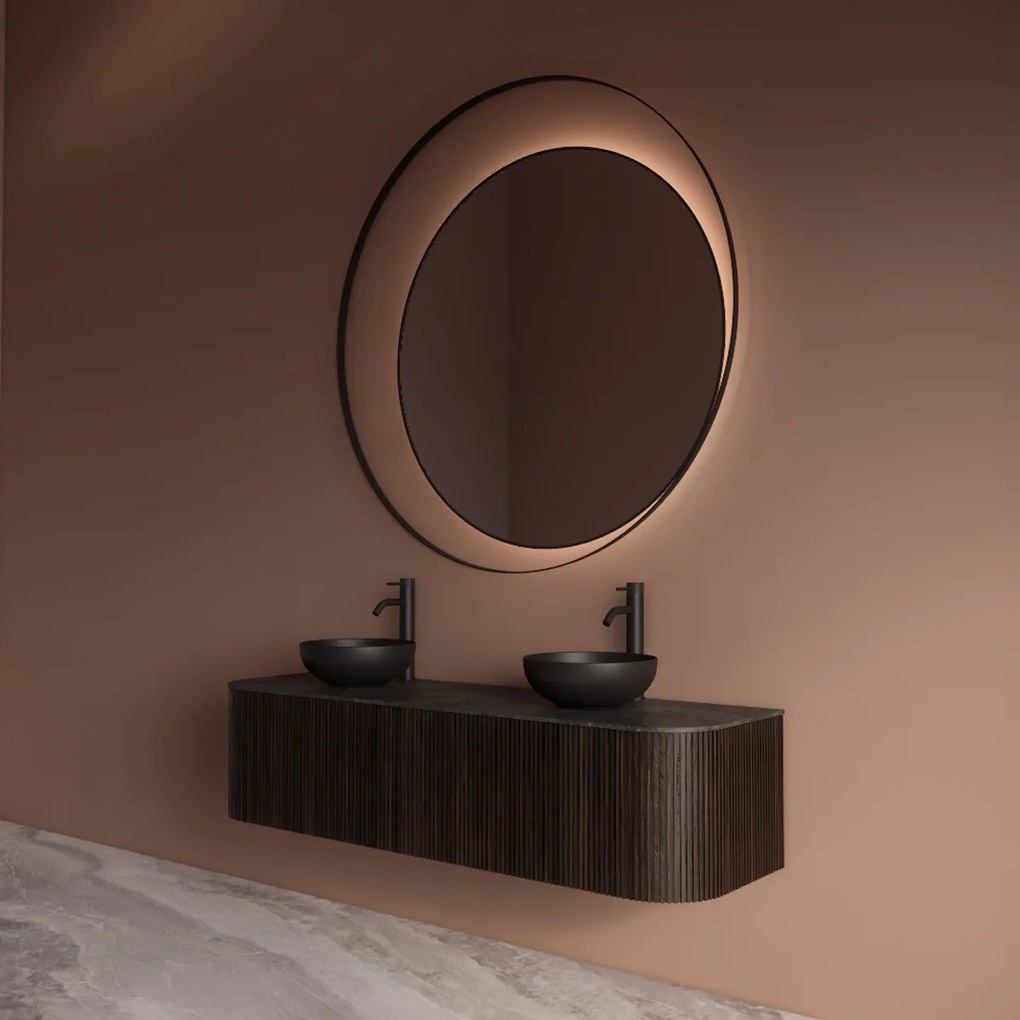 Gliss Design Kosmos spiegel rond met cirkel 120cm mat zwart met handsensor