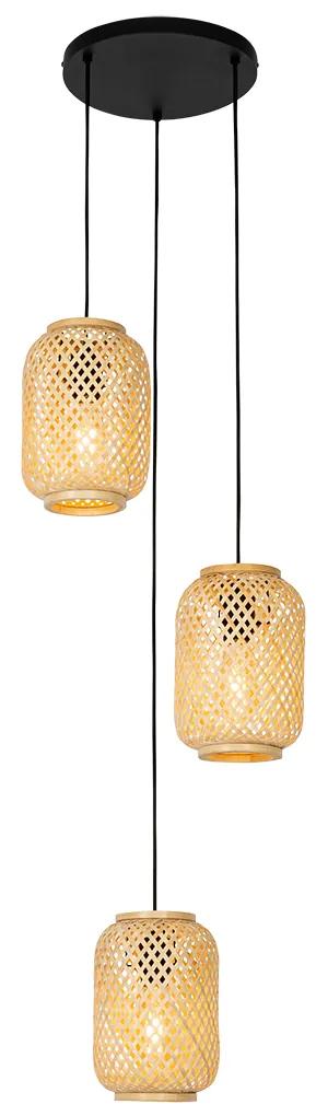 Oosterse hanglamp bamboe 3-lichts - YvonneOosters E27 rond Binnenverlichting Lamp