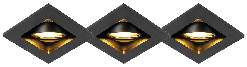 Set van 3 moderne inbouwspots zwart verstelbaar - Qure