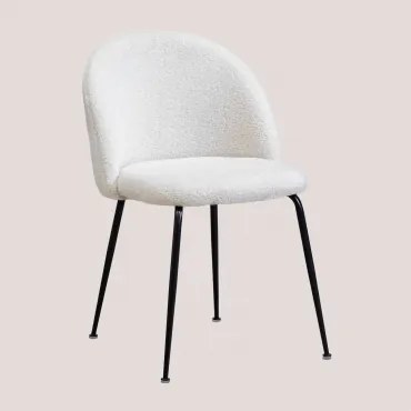 Set Van 4 Eetkamerstoelen In Schapenvacht Kana Design White & Zwart - Sklum