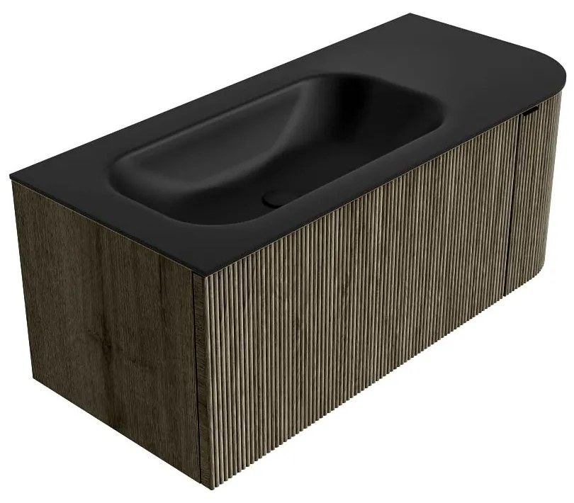 Mondiaz Kurve 105cm badmeubel ronding rechts shadow met 1 lade en deur en wastafel big small links zonder kraangat urban