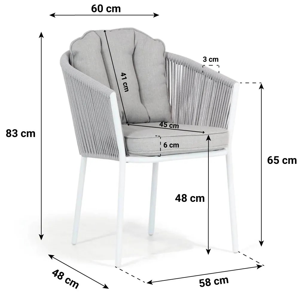 Tuinset Ronde Tuintafel 4 personen 125 cm Aluminium/Rope /Aluminium/polywood Wit  Santika Furniture Santika