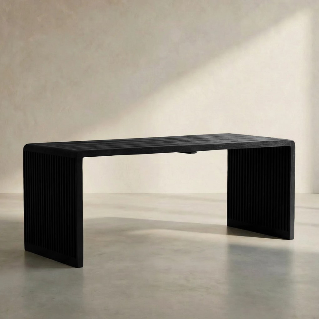 Salontafel Zwarte Latjes Teak - 96 X 40cm.