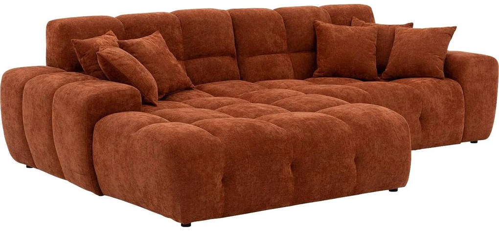 Goossens Excellent Bank Kubus - 40 X 40 Cm Stiksel rood, stof, 1,5-zits, modern design met chaise longue rechts