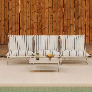 Tuinset Met Modulaire 3-zitsbank En Ombouwbare Bijzettafel Amaro Tapioca Beige - Marine Blauw - Sklum